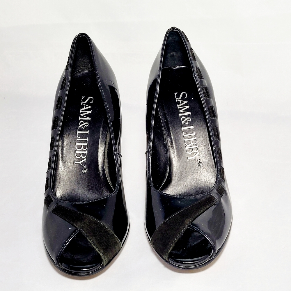 Sam & Libby Black Women's Peep Toe Heels EUC